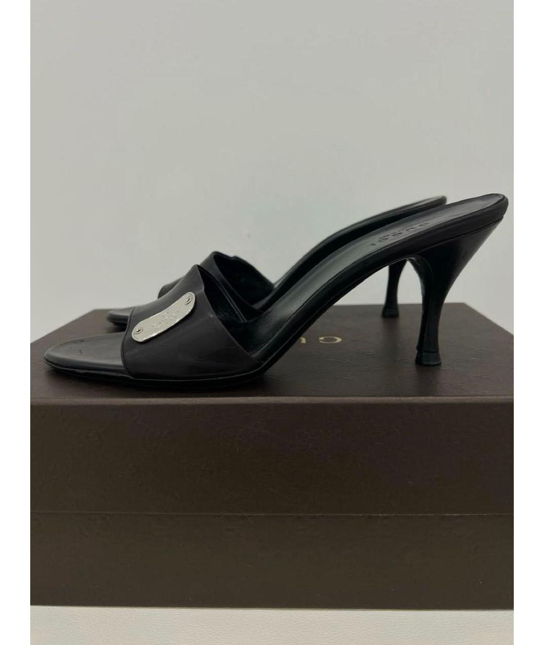 GUCCI Черные кожаные босоножки, фото 4