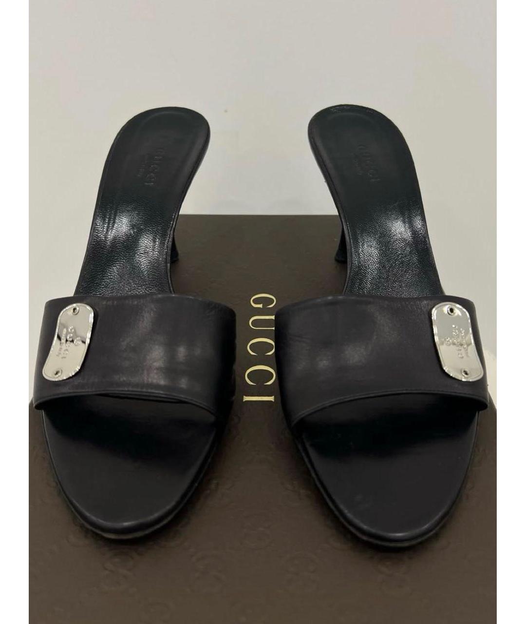 GUCCI Черные кожаные босоножки, фото 3