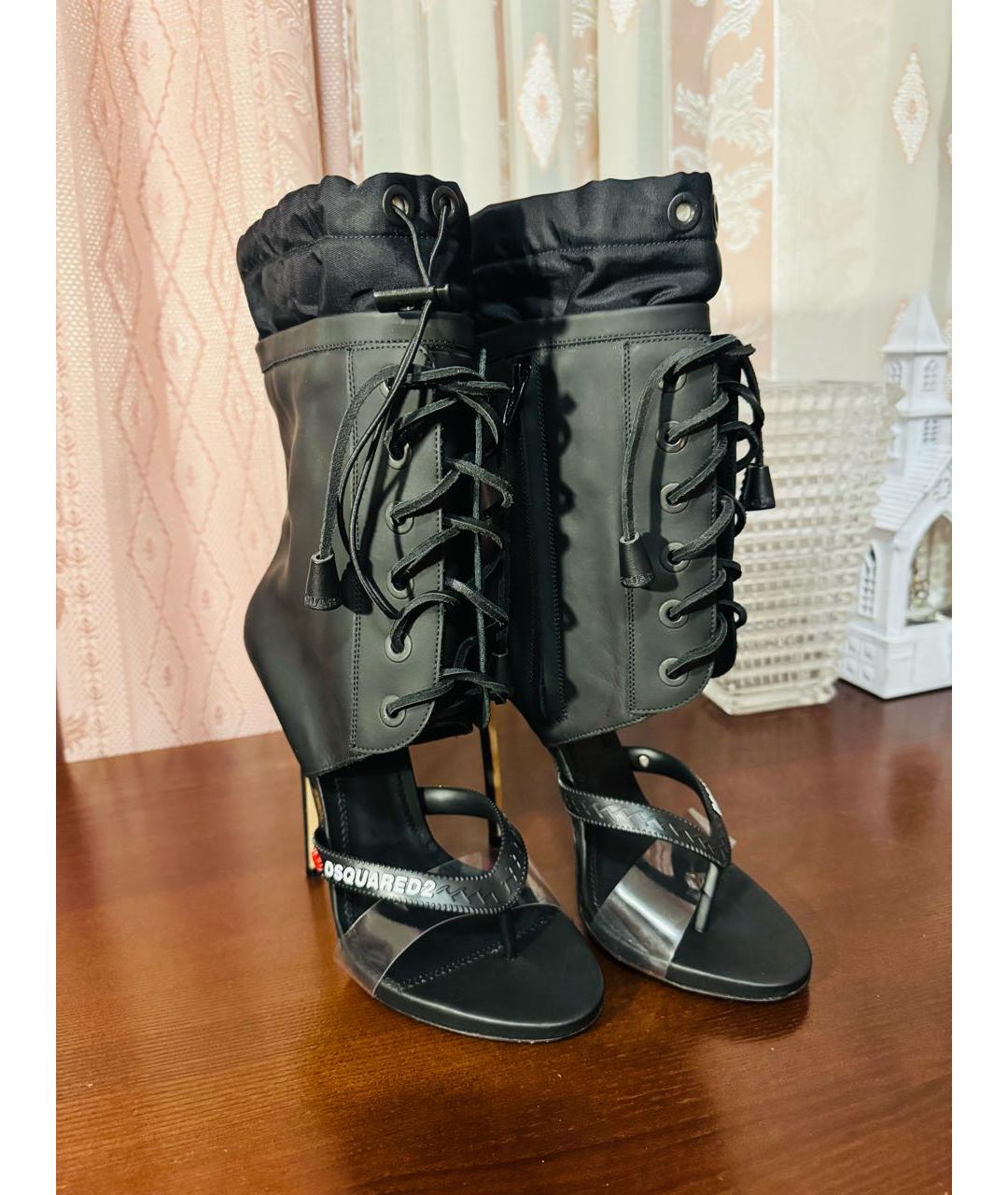 DSQUARED2 Черные кожаные босоножки, фото 5