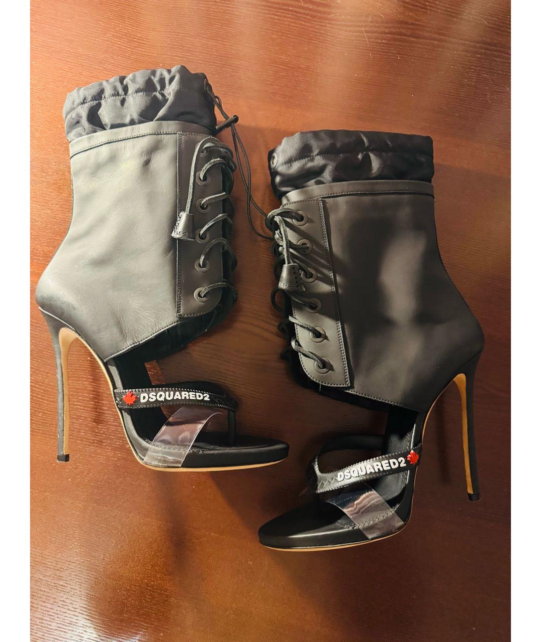 DSQUARED2 Черные кожаные босоножки, фото 2