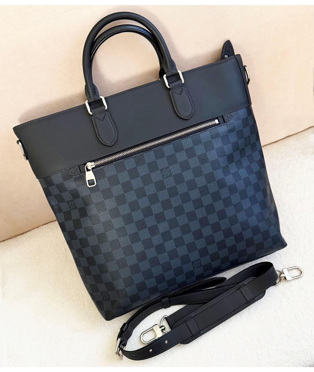 LOUIS VUITTON Темно-синяя сумка тоут из канвы, фото 5