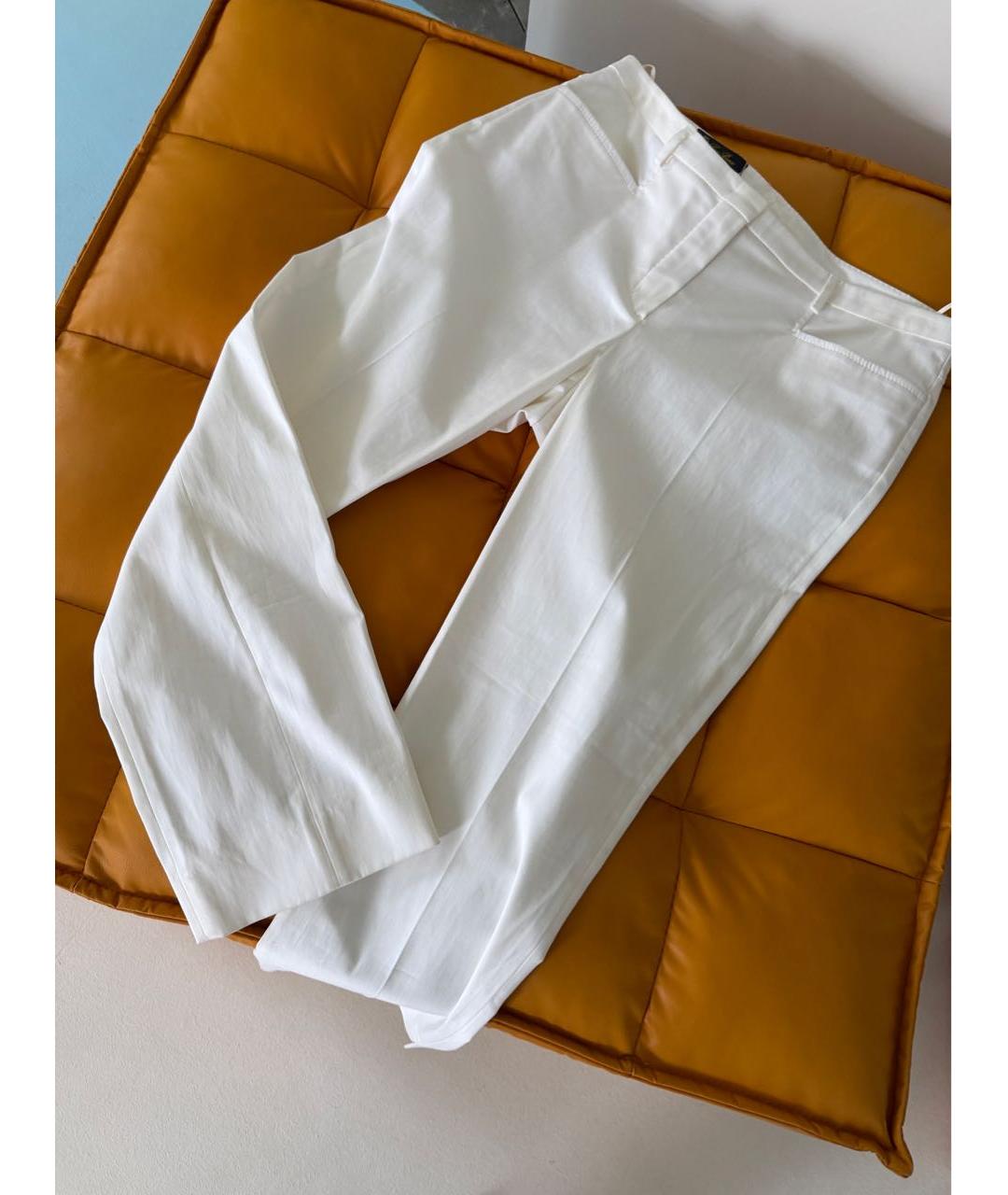 LORO PIANA Белые хлопко-эластановые прямые брюки, фото 4