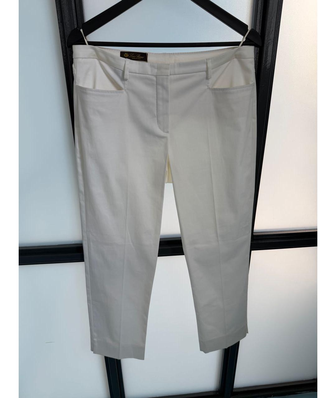 LORO PIANA Белые хлопко-эластановые прямые брюки, фото 8
