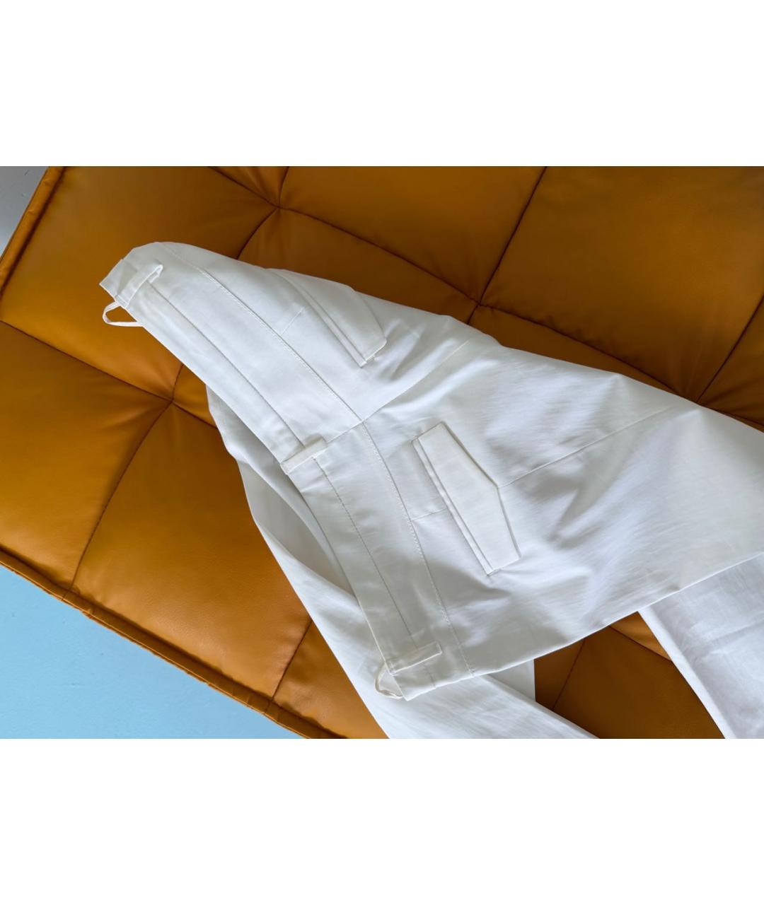 LORO PIANA Белые хлопко-эластановые прямые брюки, фото 3