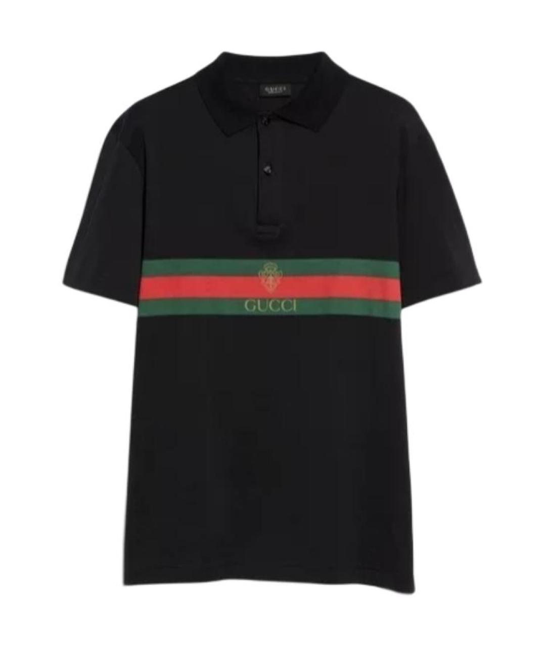 GUCCI Черное хлопковое поло с коротким рукавом, фото 2