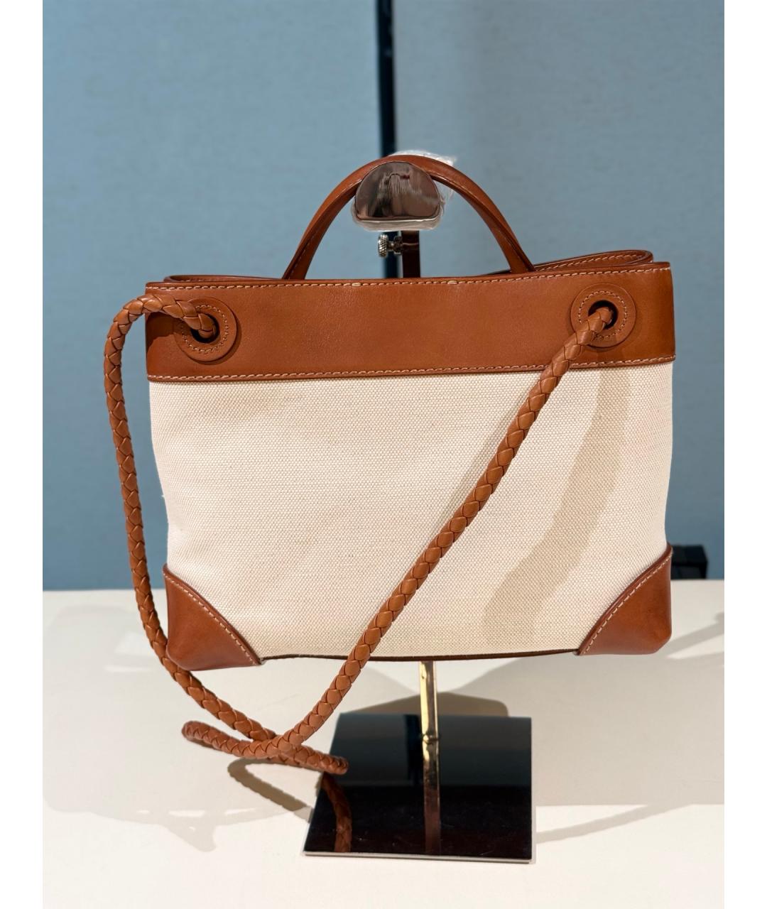 BOTTEGA VENETA Бежевая тканевая сумка через плечо, фото 5