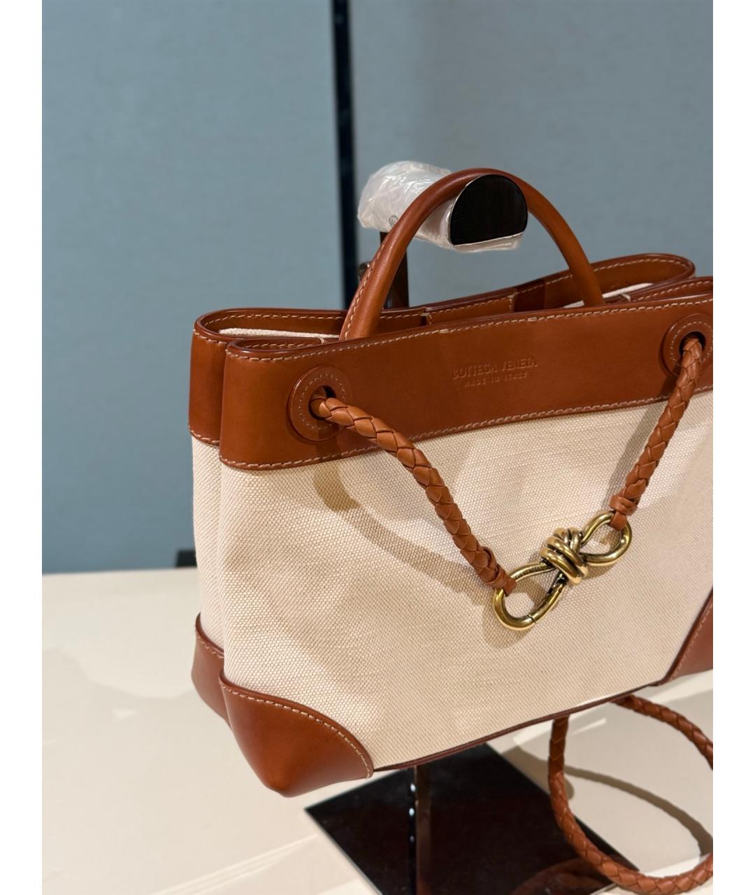 BOTTEGA VENETA Бежевая тканевая сумка через плечо, фото 4