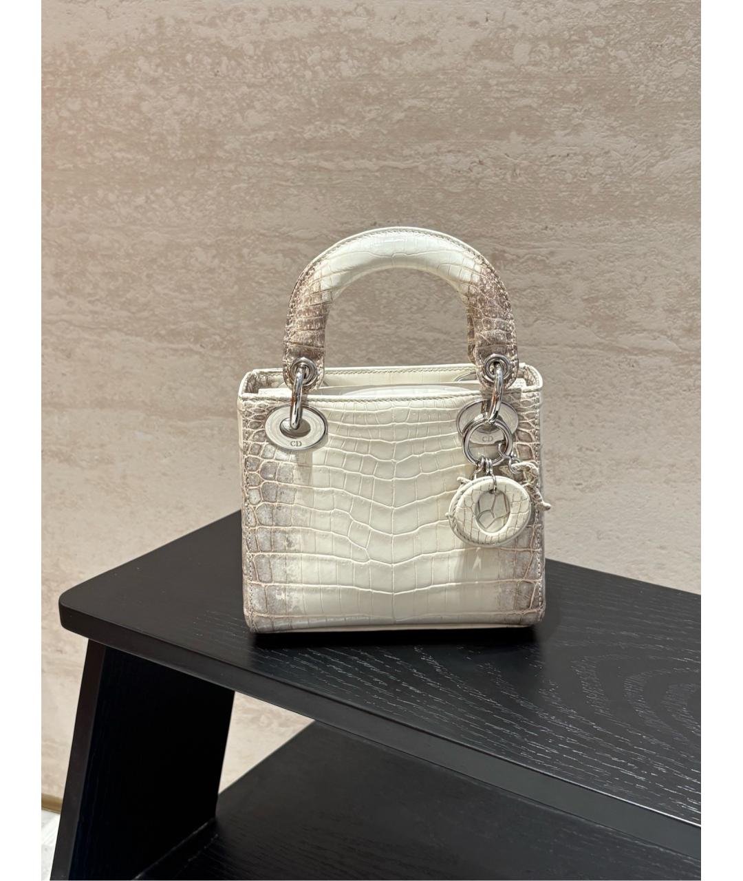 CHRISTIAN DIOR Белая сумка с короткими ручками из экзотической кожи, фото 6