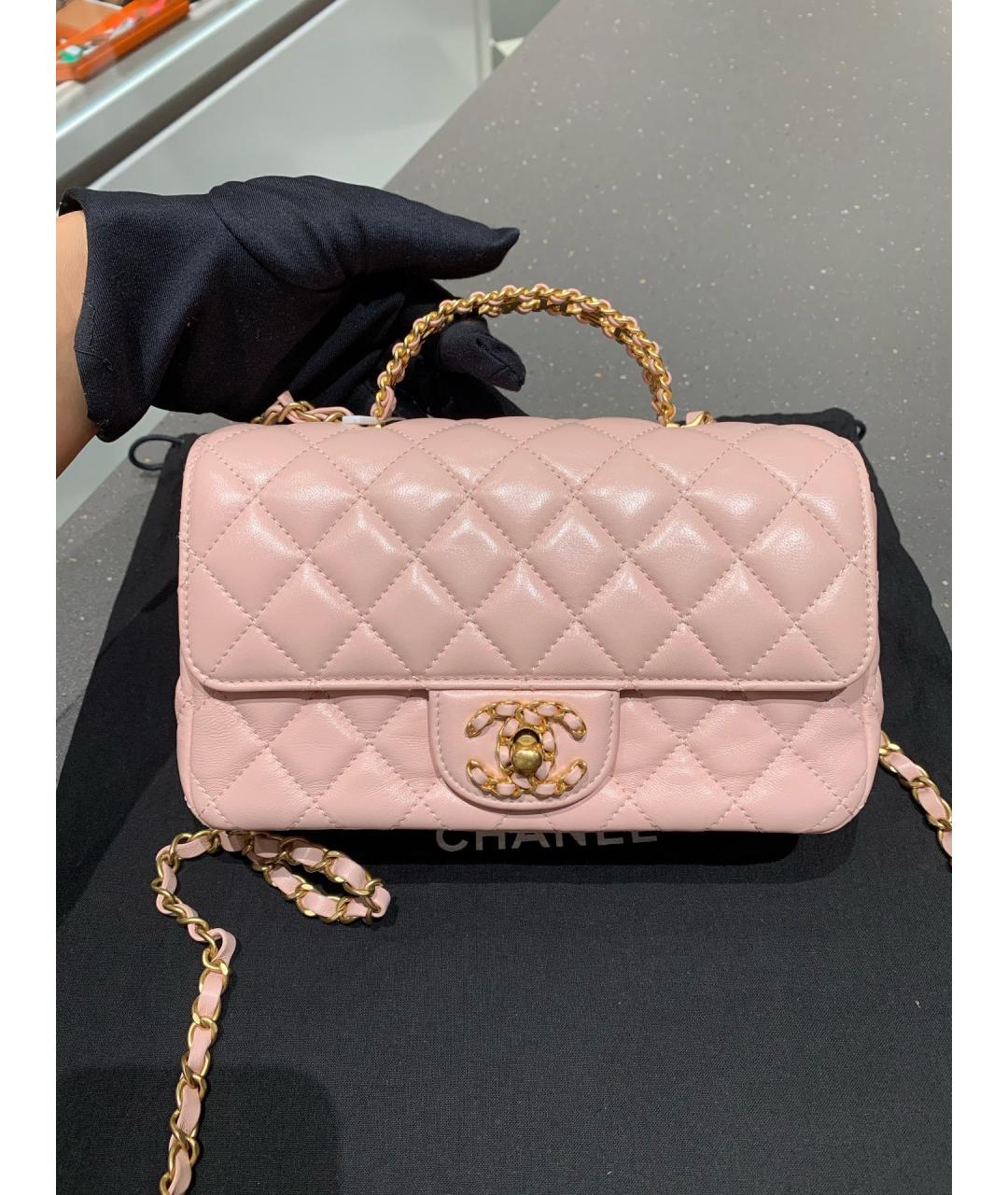 CHANEL Розовая кожаная сумка через плечо, фото 10