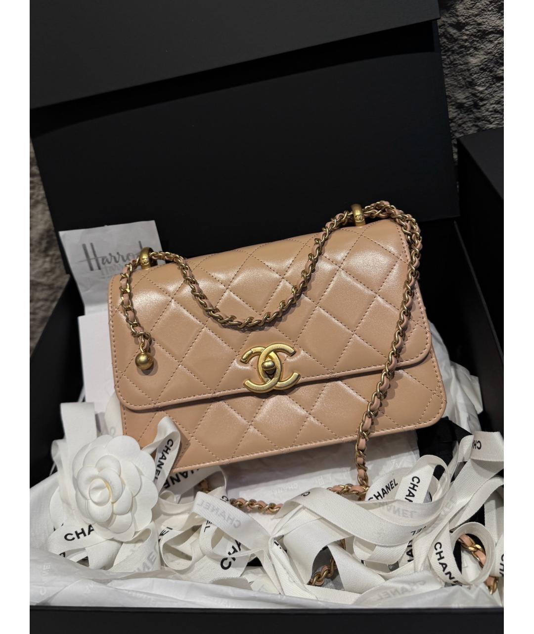 CHANEL Бежевая кожаная сумка через плечо, фото 2