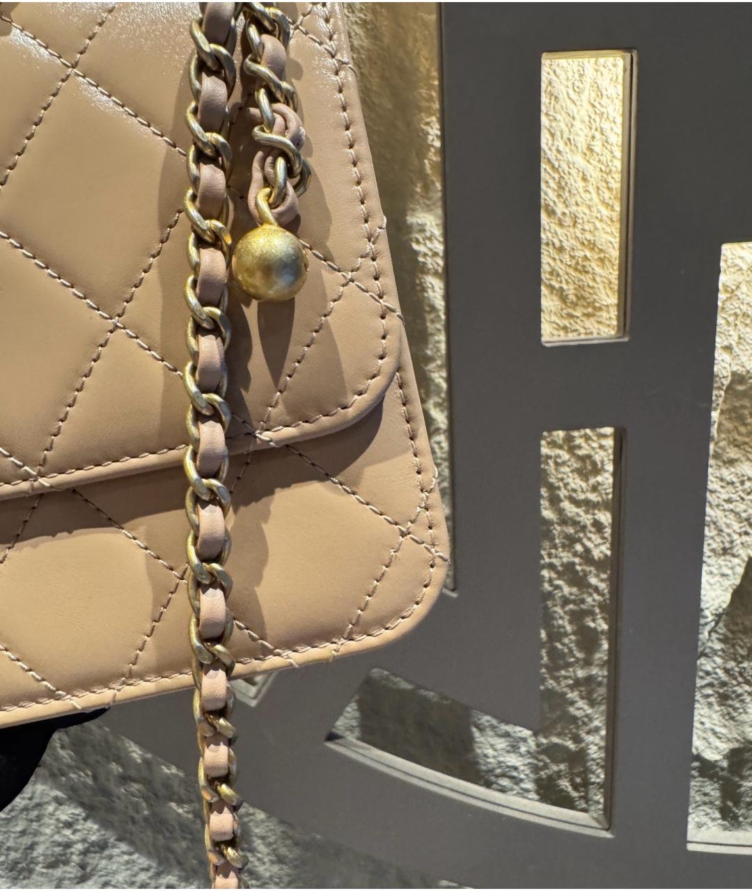 CHANEL Бежевая кожаная сумка через плечо, фото 6