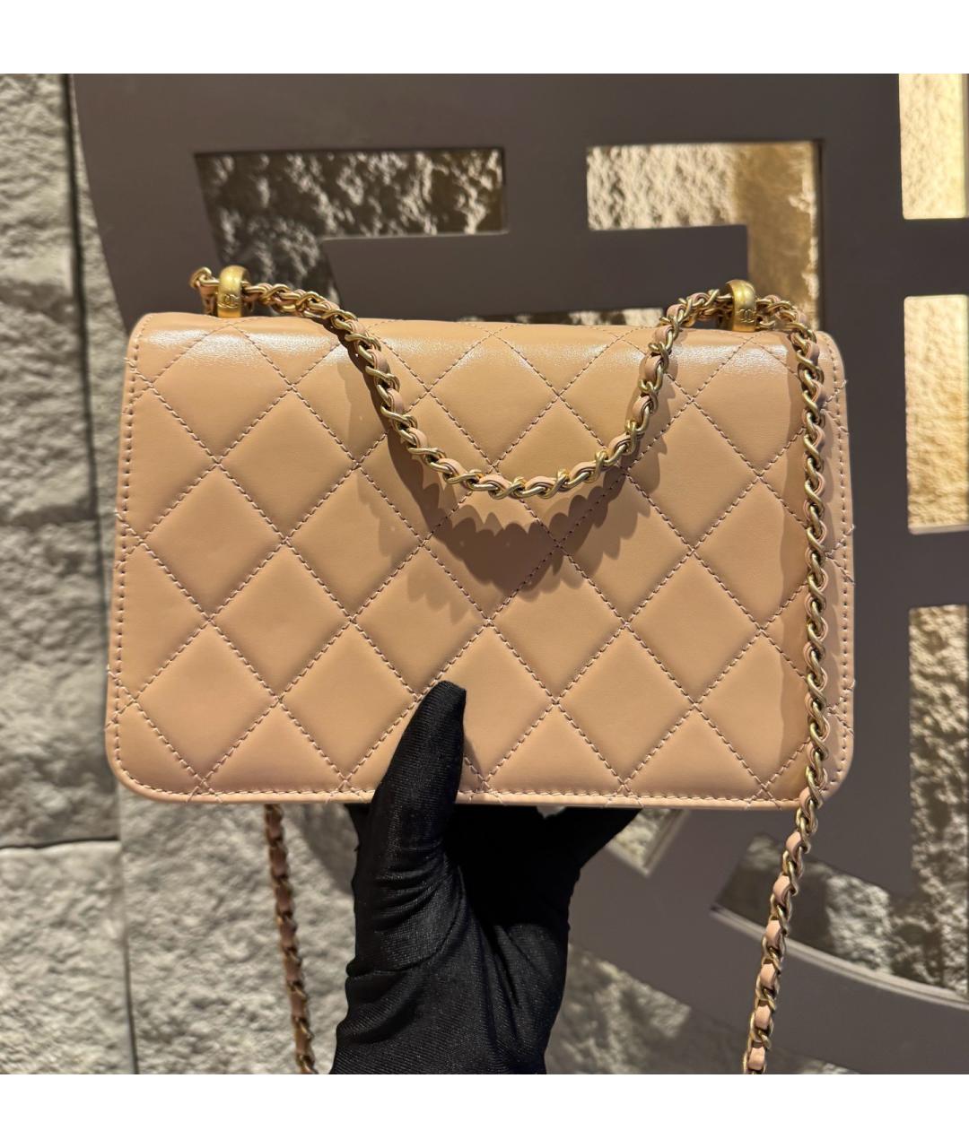 CHANEL Бежевая кожаная сумка через плечо, фото 3