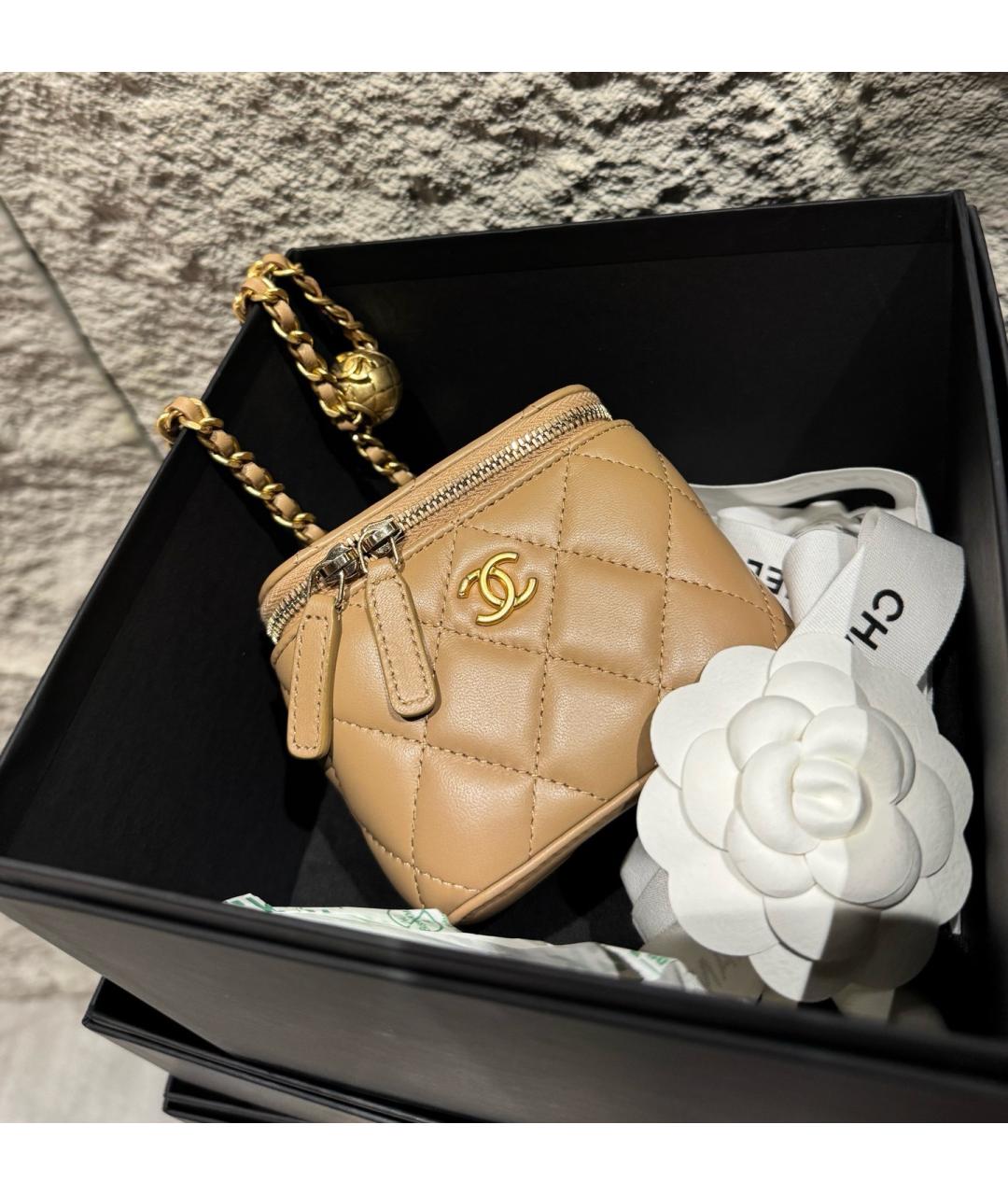 CHANEL Бежевая кожаная сумка через плечо, фото 8