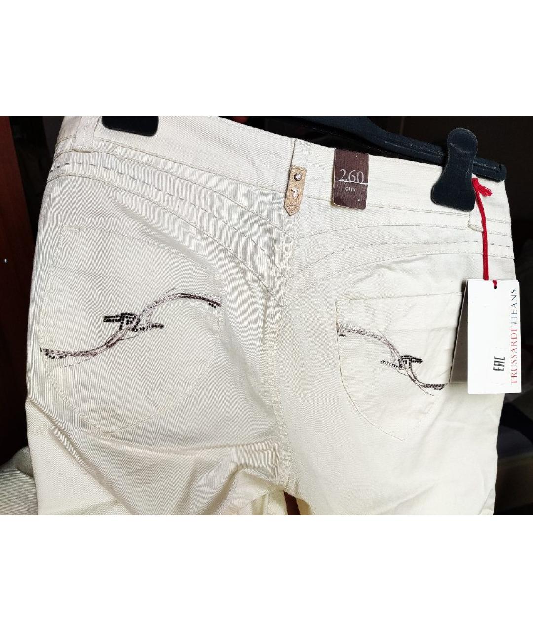 TRUSSARDI JEANS Бежевые хлопко-эластановые джинсы слим, фото 4