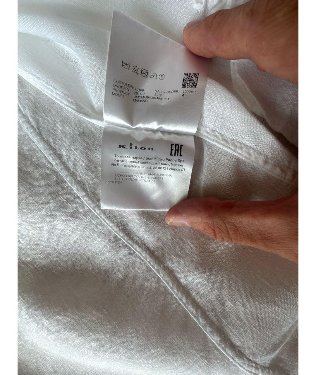 KITON Белая льняная кэжуал рубашка, фото 5
