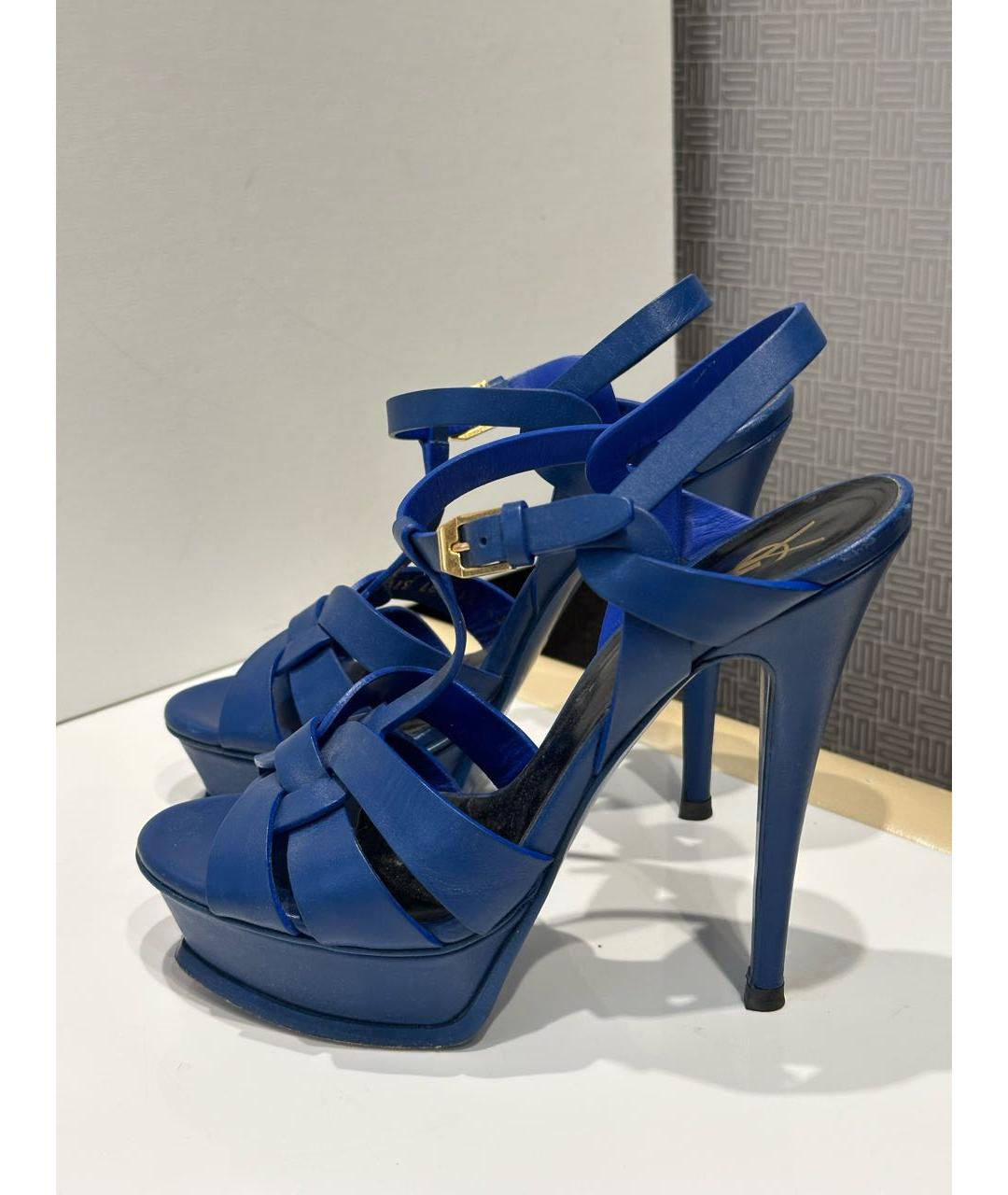 SAINT LAURENT Синие кожаные босоножки, фото 3