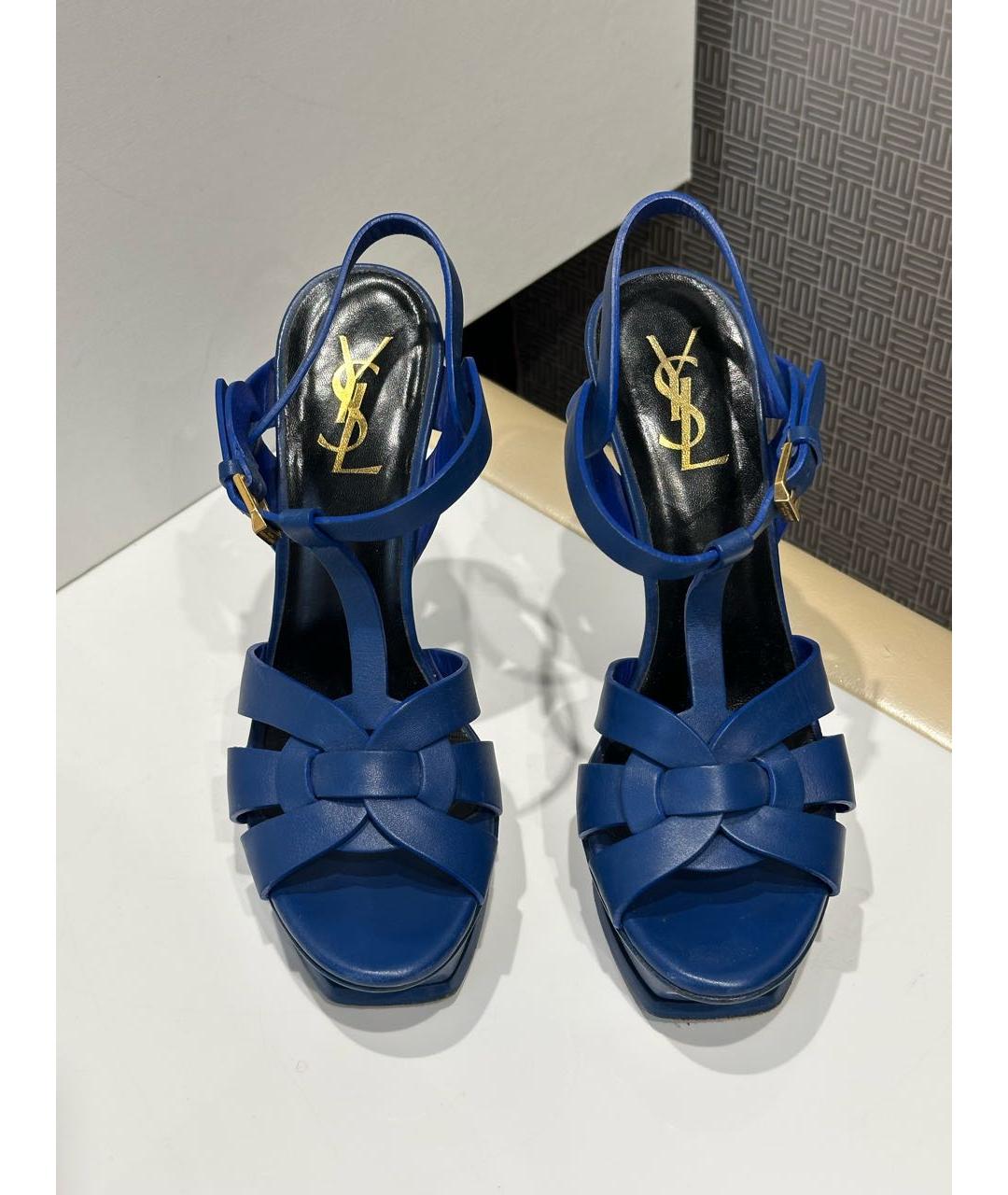 SAINT LAURENT Синие кожаные босоножки, фото 2