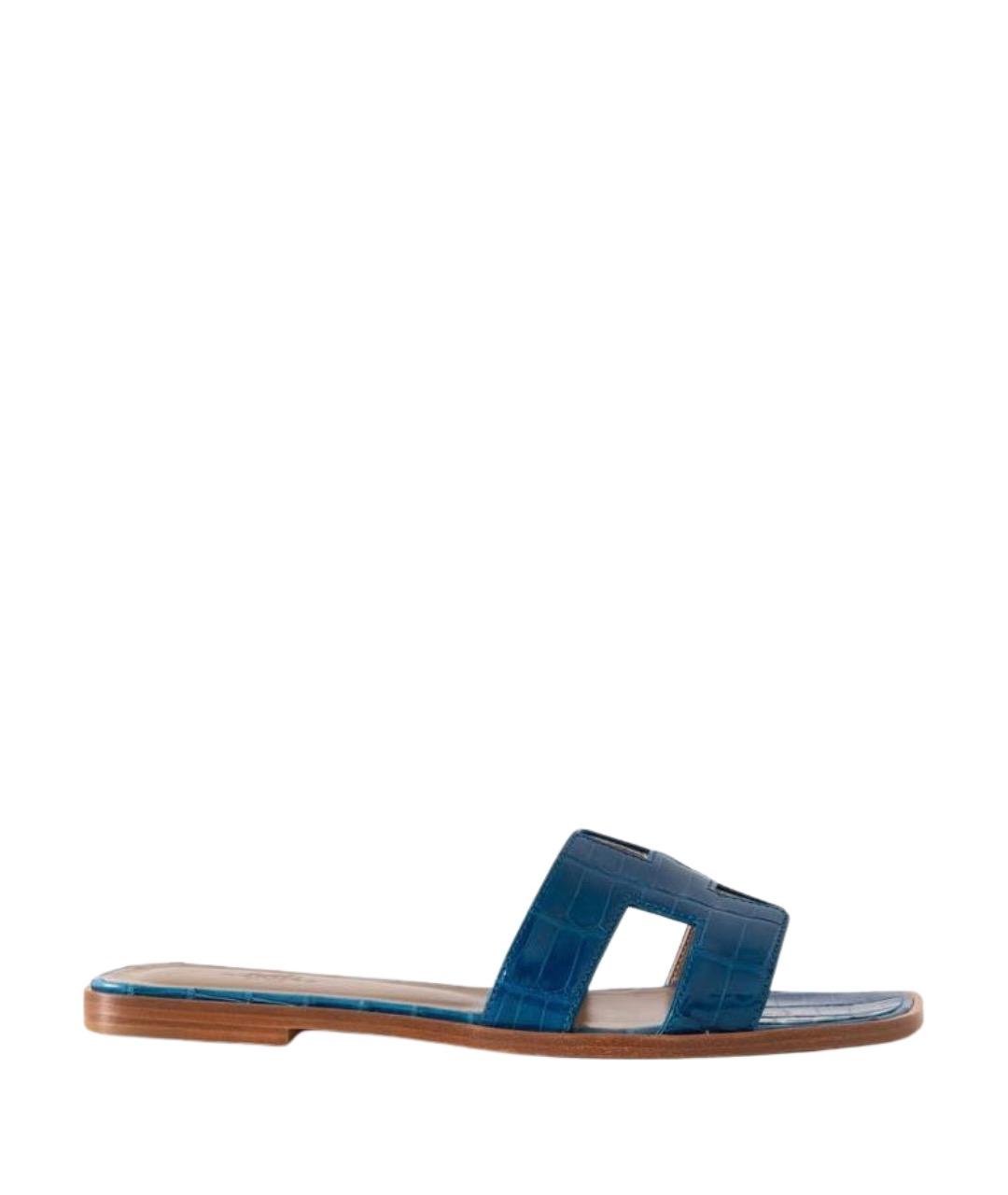 HERMES Синие кожаные шлепанцы, фото 1