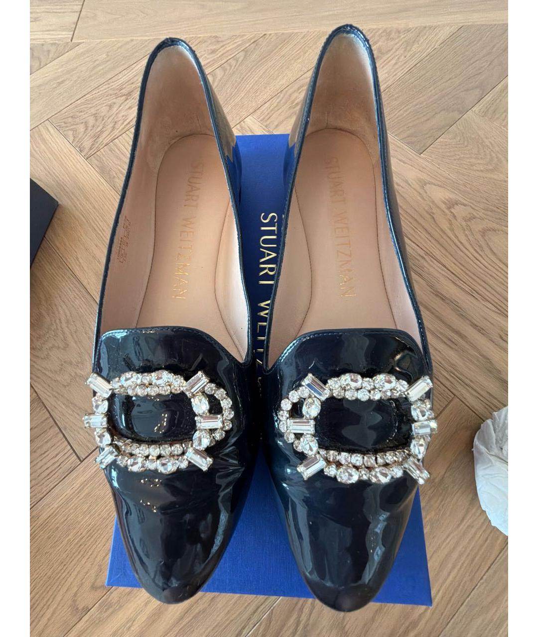 STUART WEITZMAN Темно-синие лоферы из лакированной кожи, фото 2