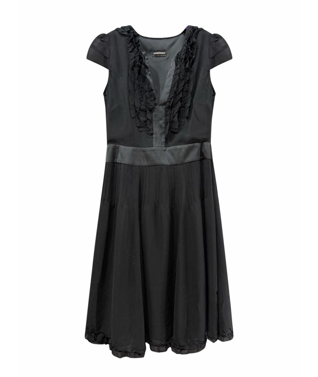 EMPORIO ARMANI Черное шелковое повседневное платье, фото 1