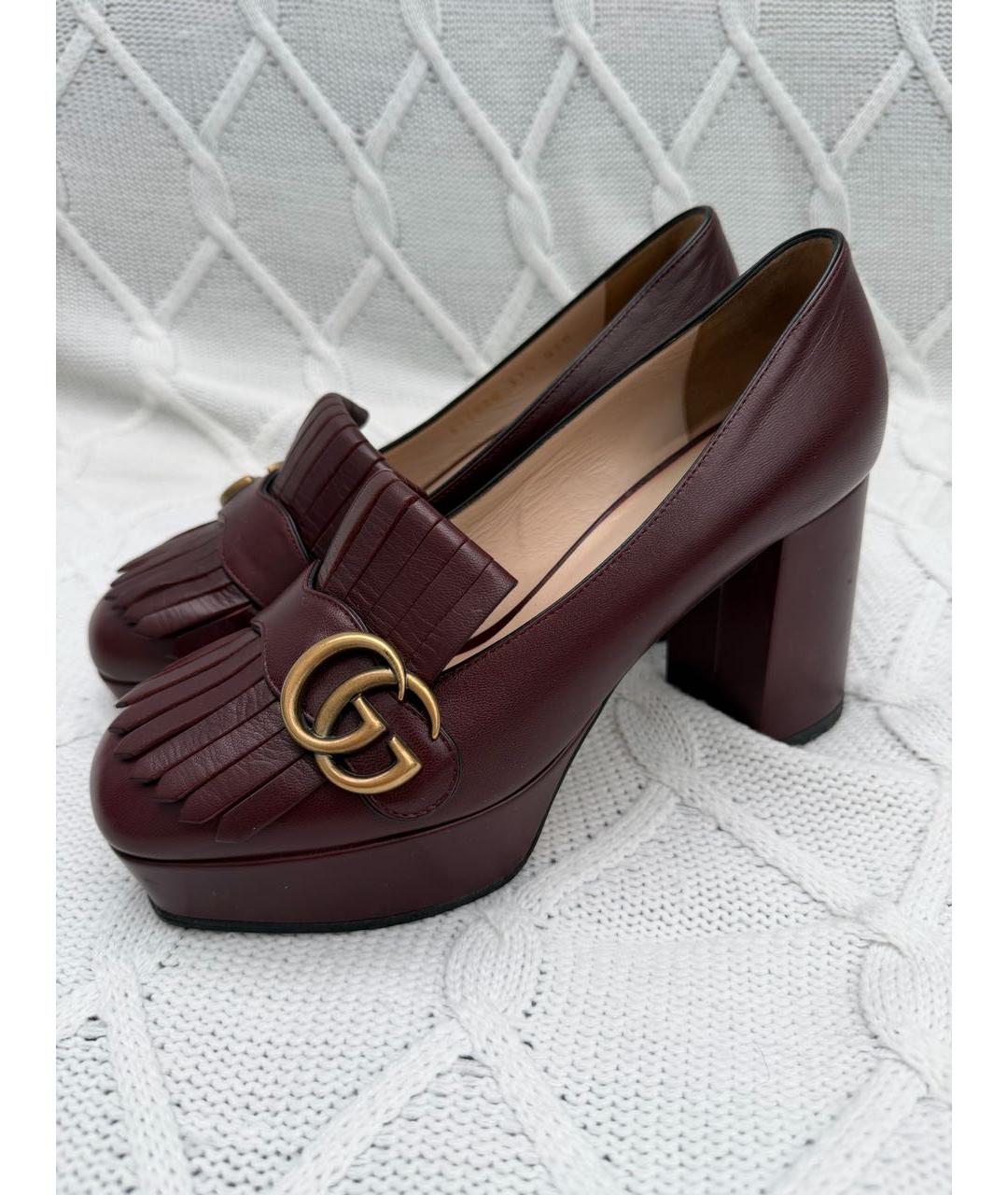 GUCCI Бордовые кожаные туфли, фото 6