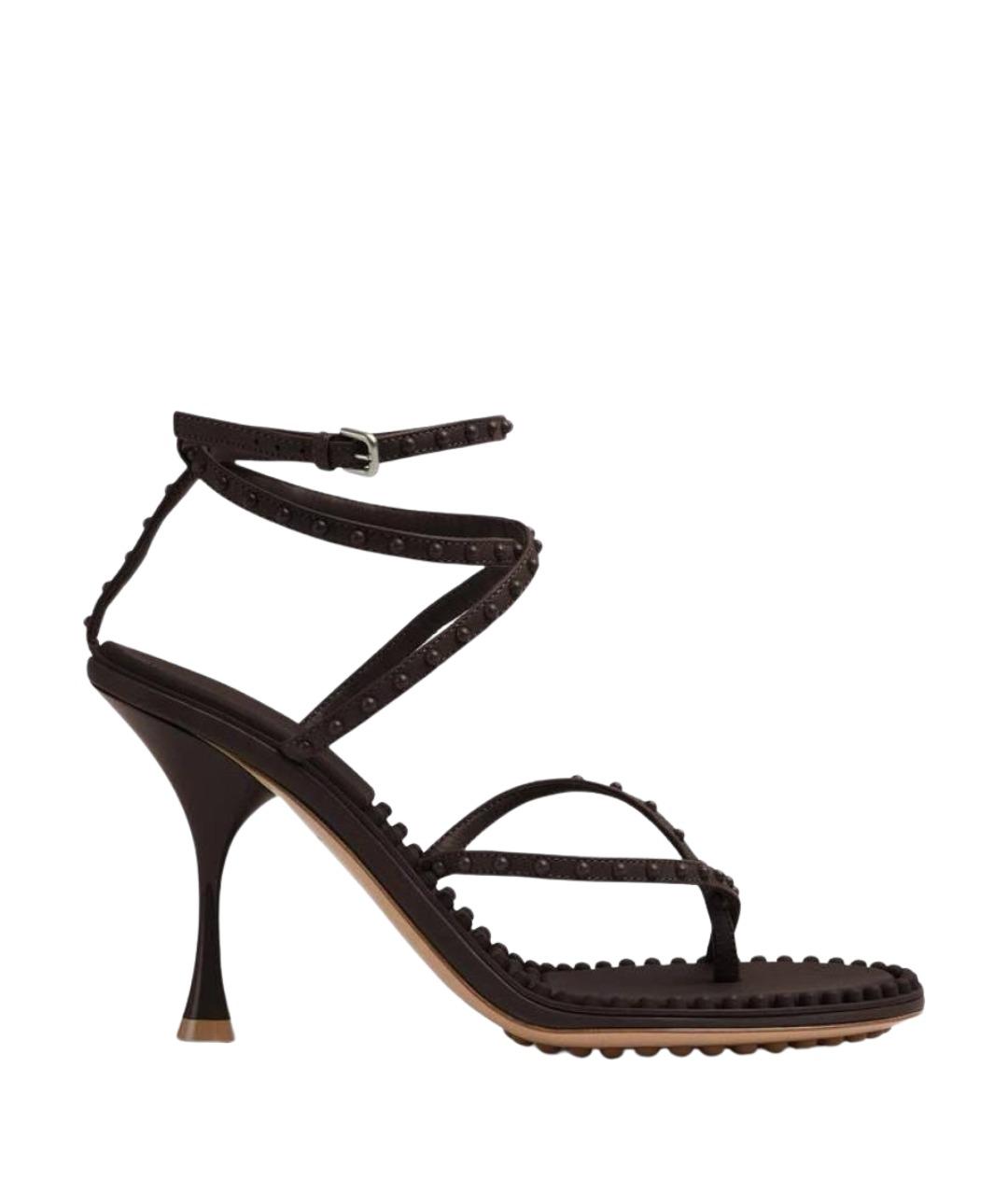 BOTTEGA VENETA Коричневые кожаные босоножки, фото 1