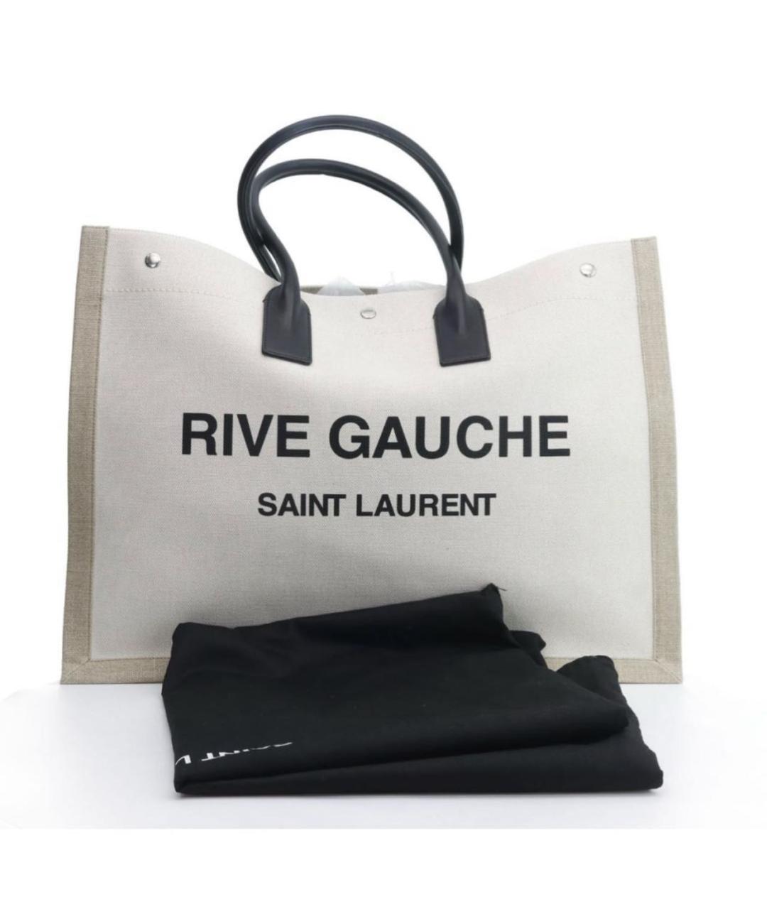 SAINT LAURENT Бежевая льняная сумка тоут, фото 2
