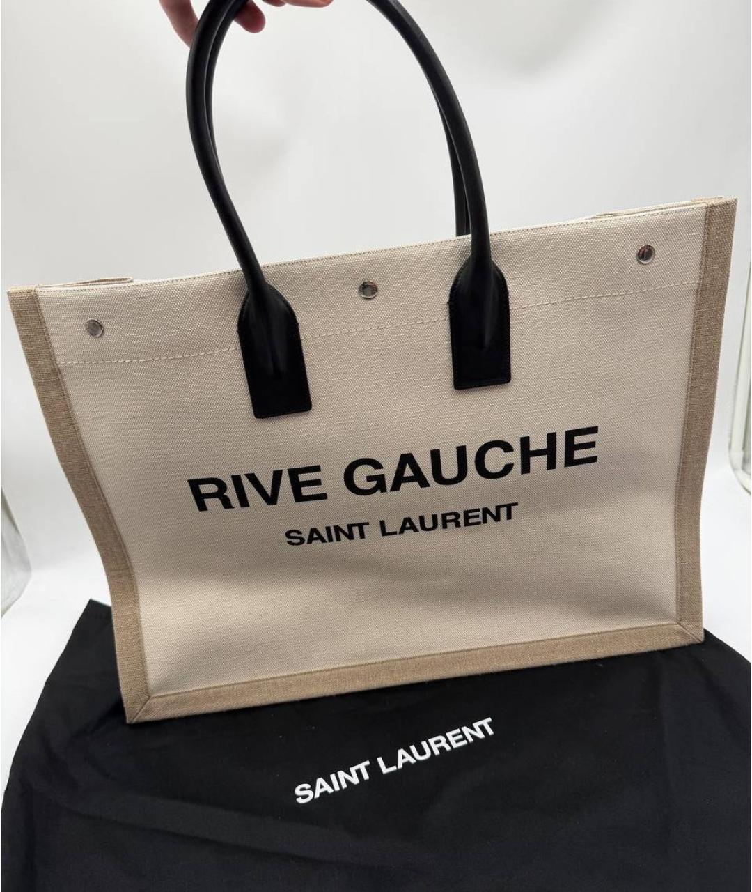 SAINT LAURENT Бежевая льняная сумка тоут, фото 7