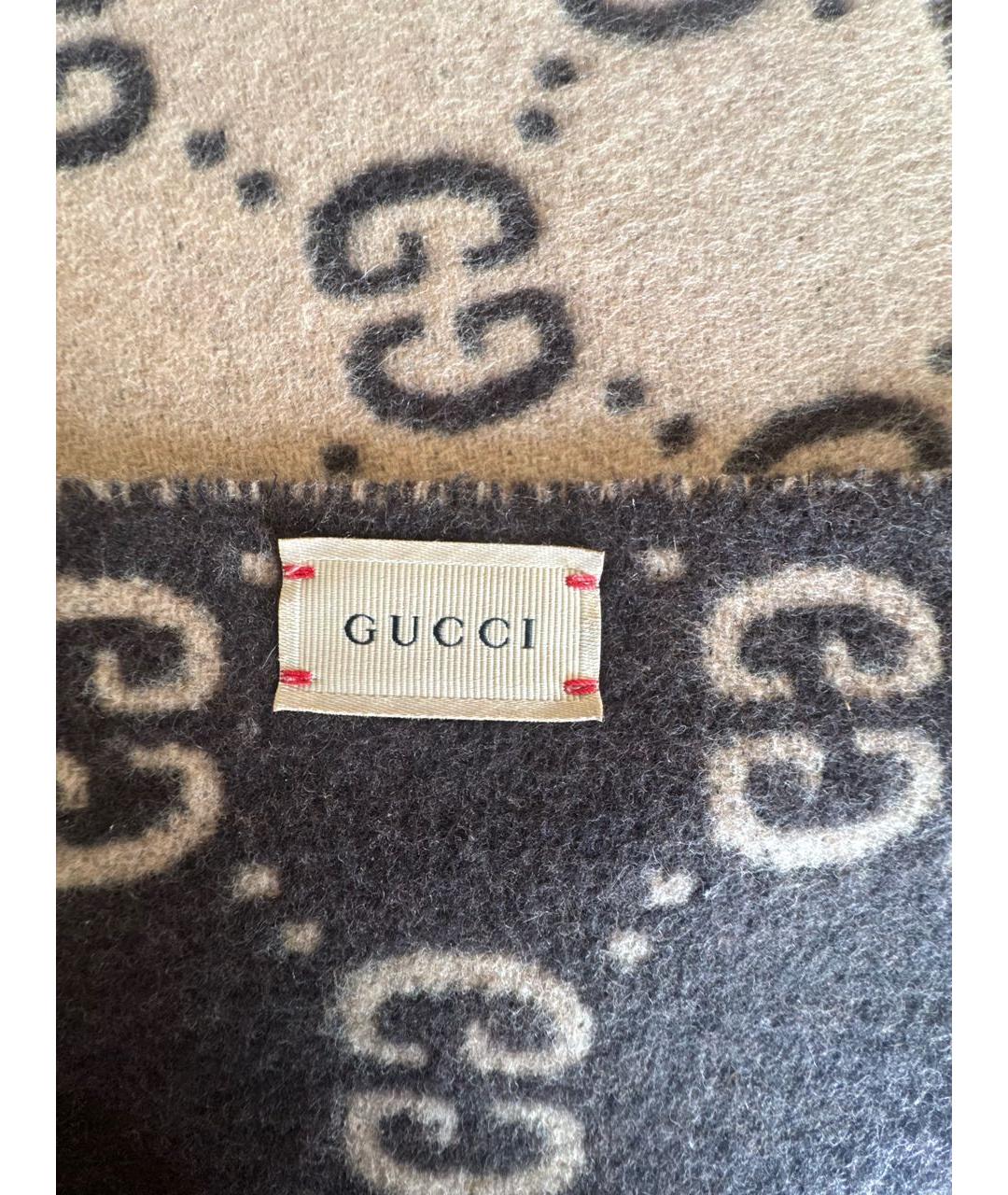 GUCCI Коричневый шерстяной шарф, фото 3
