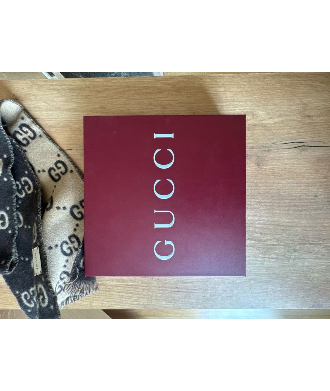 GUCCI Коричневый шерстяной шарф, фото 4