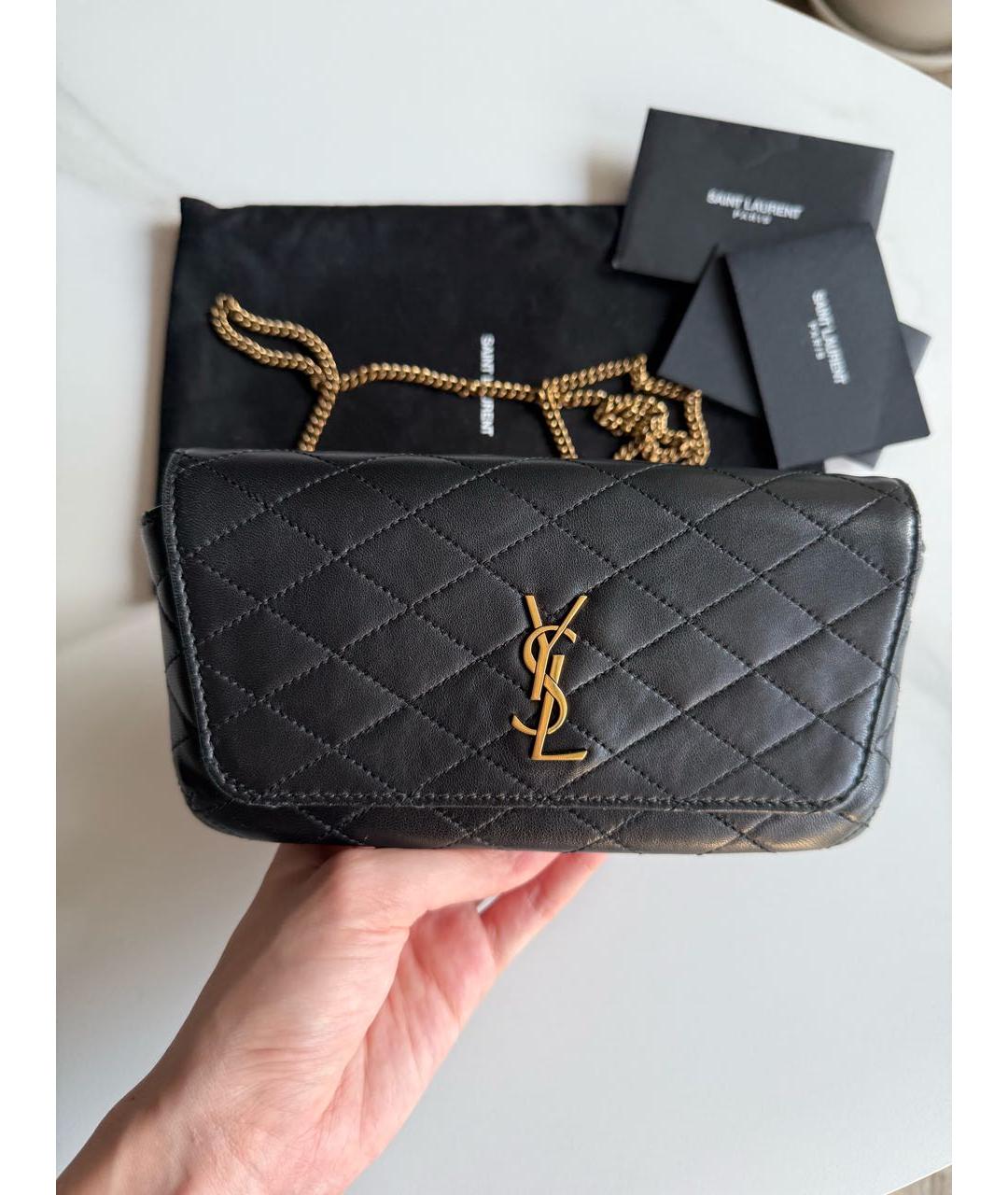 SAINT LAURENT Черная кожаная сумка через плечо, фото 3