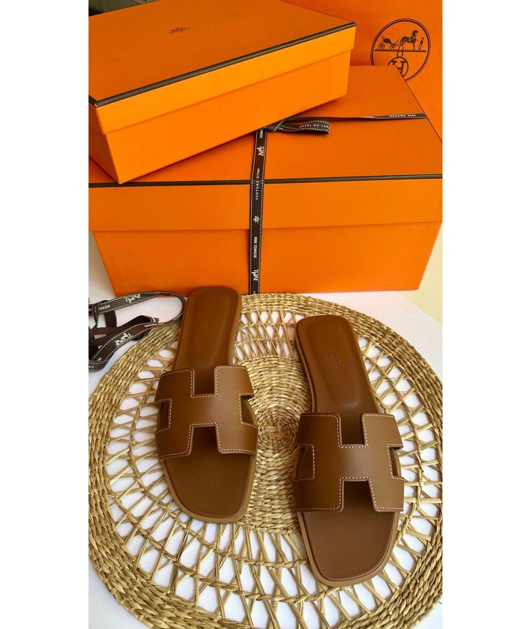 HERMES Коричневые кожаные мюли, фото 3
