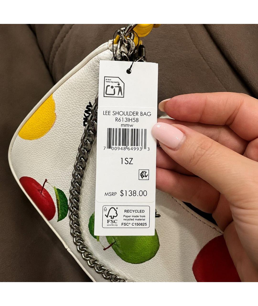 DKNY Белая сумка с короткими ручками из искусственной кожи, фото 2