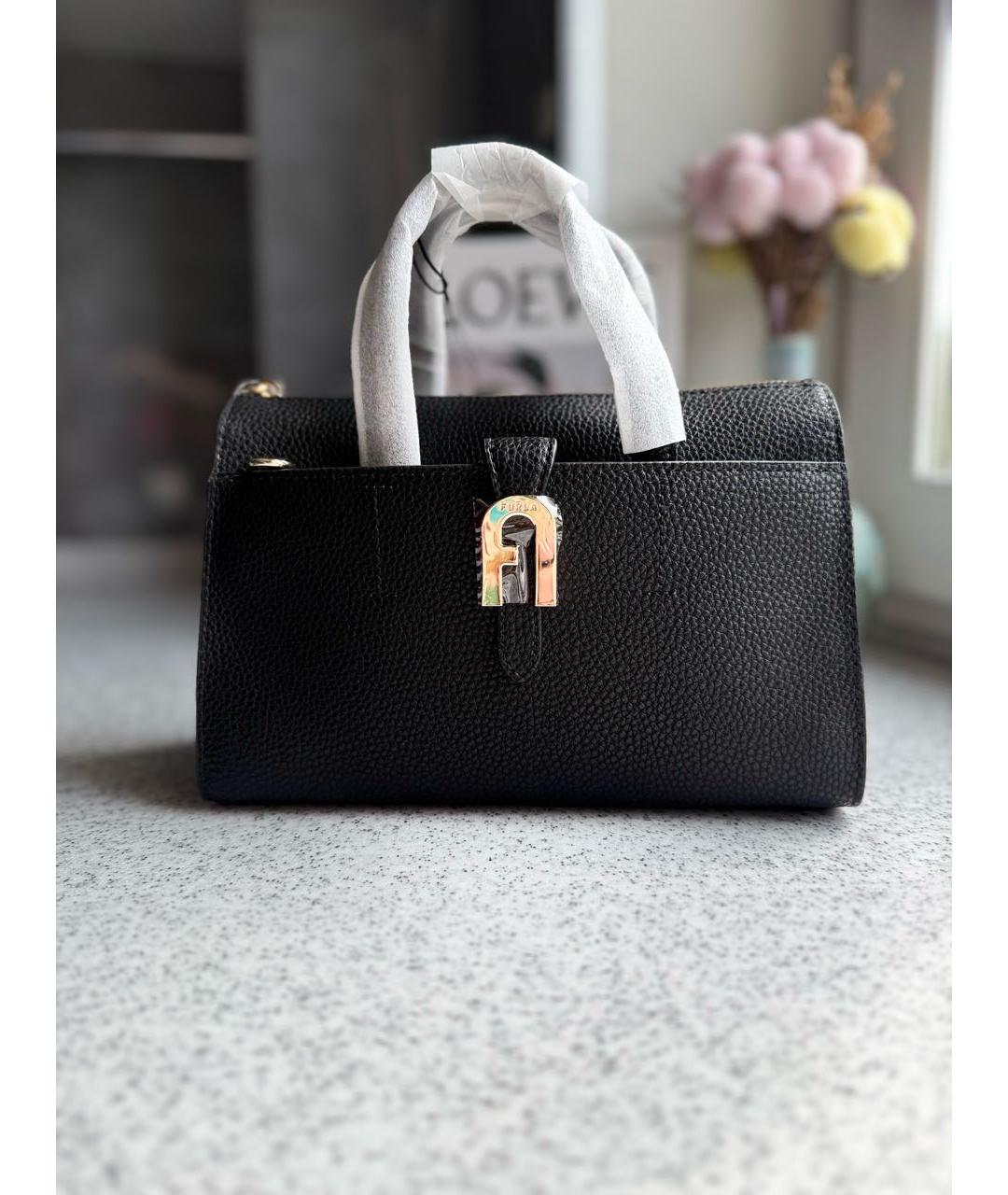 FURLA Черная кожаная сумка с короткими ручками, фото 5