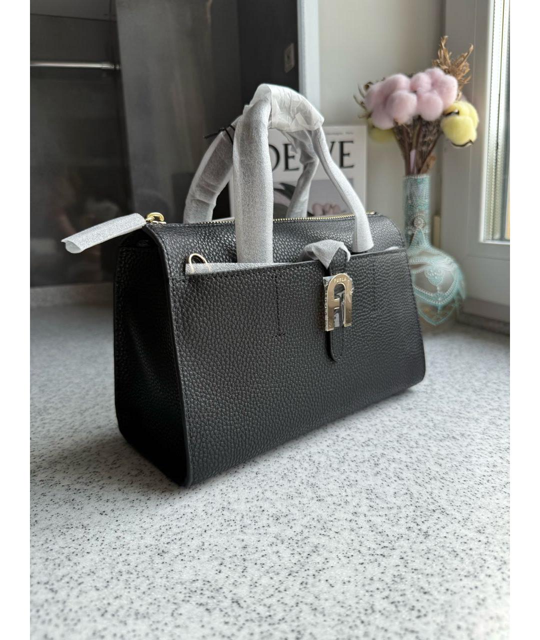 FURLA Черная кожаная сумка с короткими ручками, фото 2