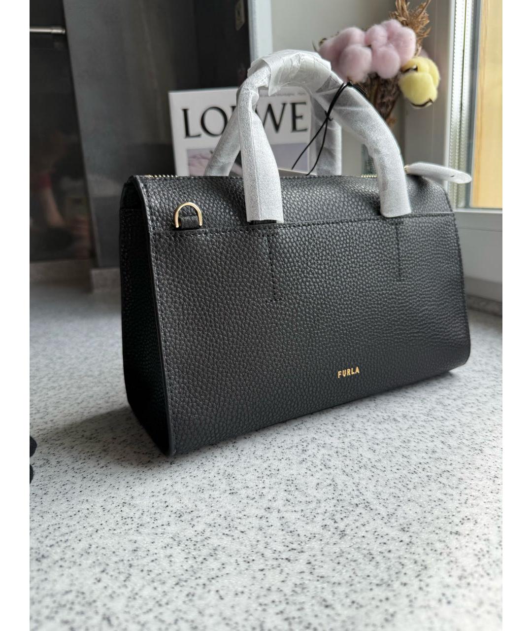 FURLA Черная кожаная сумка с короткими ручками, фото 3