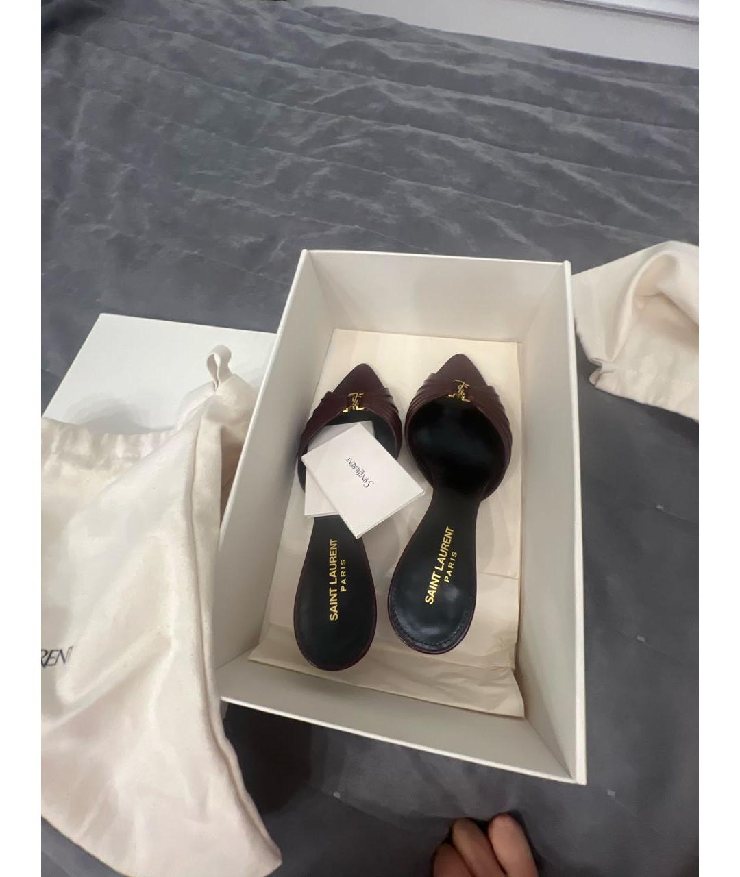SAINT LAURENT Бордовые кожаные мюли, фото 6