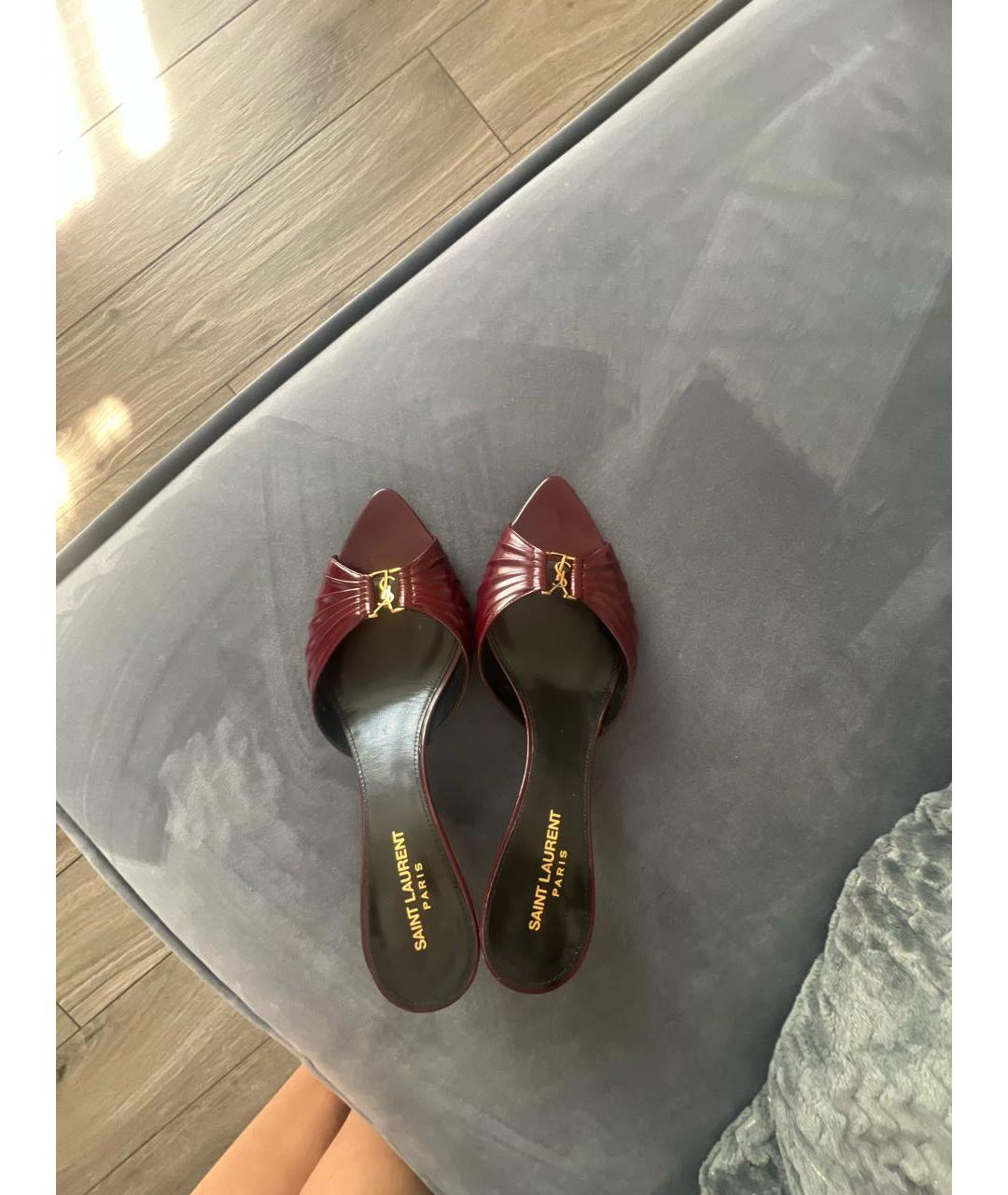 SAINT LAURENT Бордовые кожаные мюли, фото 3