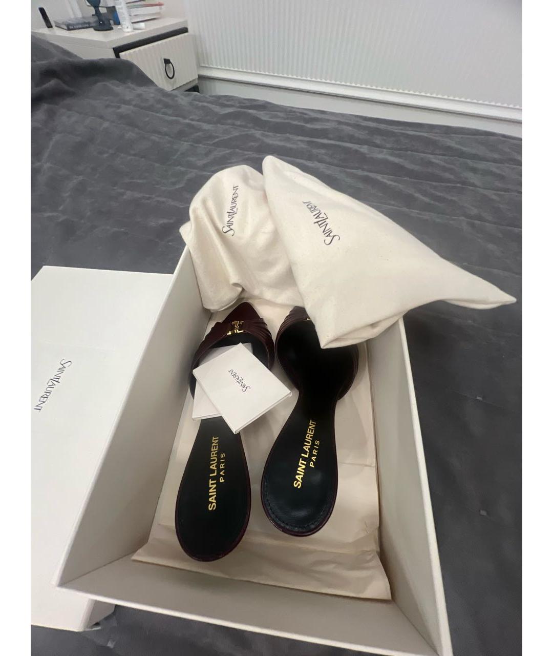 SAINT LAURENT Бордовые кожаные мюли, фото 7