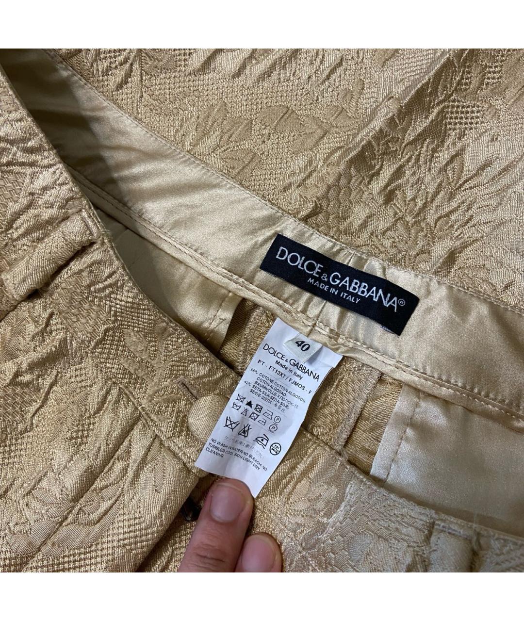 DOLCE&GABBANA Золотые шелковые прямые брюки, фото 3