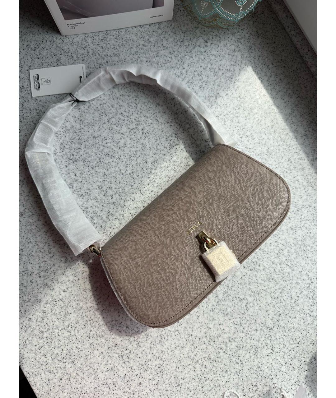 FURLA Бежевая кожаная сумка через плечо, фото 5