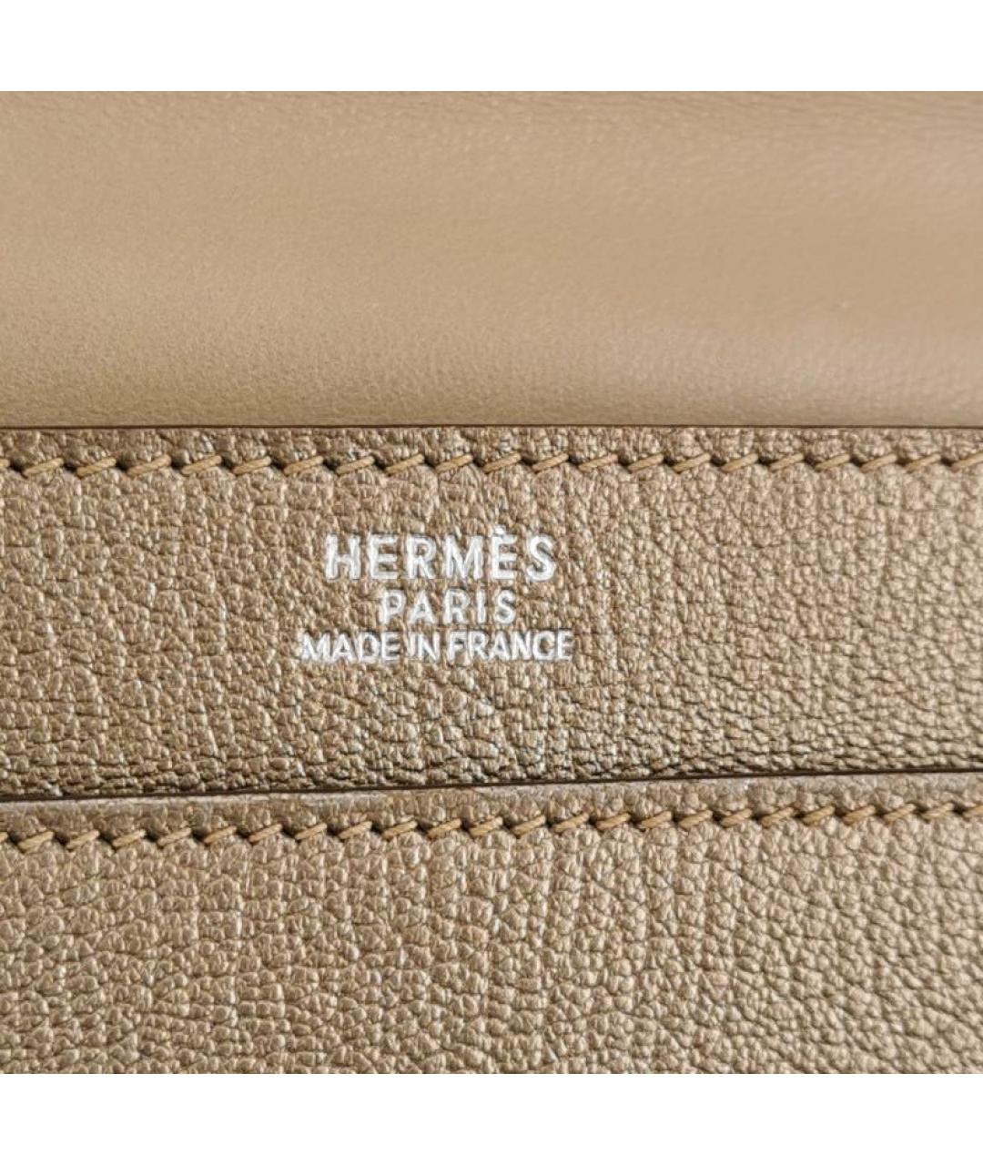 HERMES Бежевая кожаная сумка с короткими ручками, фото 6