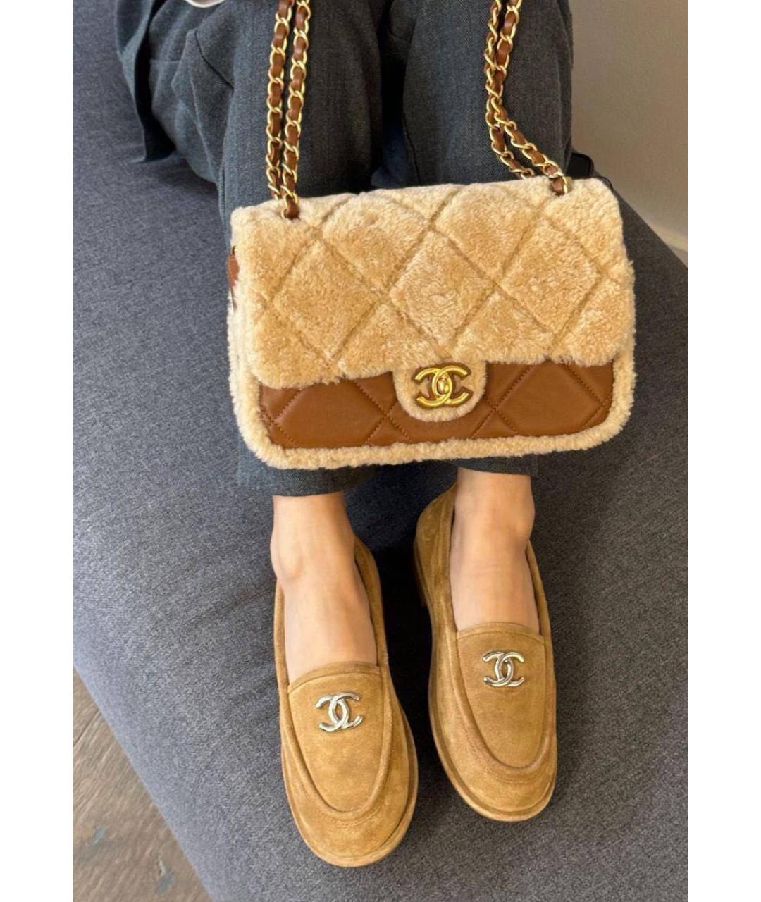 CHANEL Бежевые замшевые лоферы, фото 5