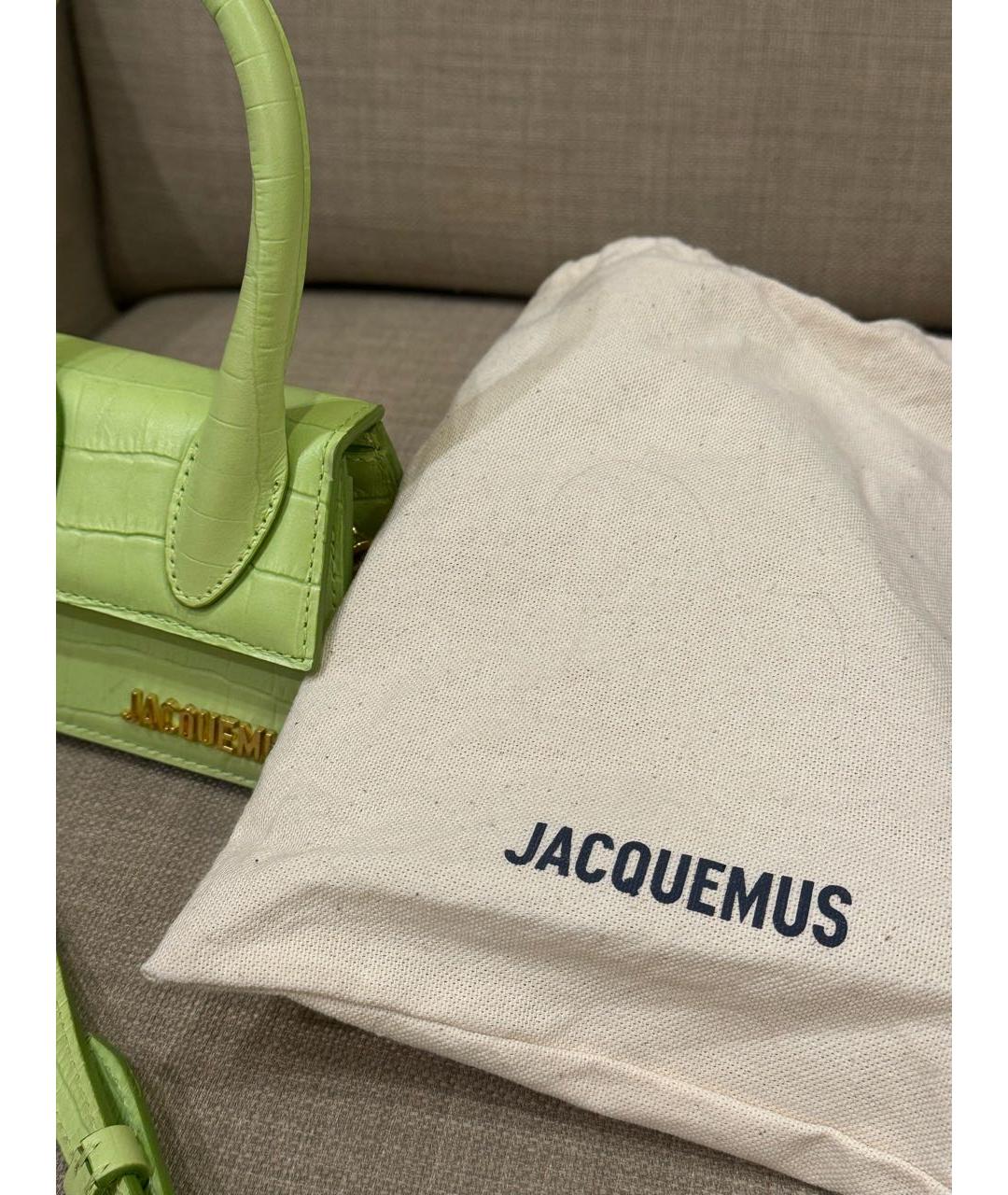 JACQUEMUS Салатовая кожаная сумка с короткими ручками, фото 5