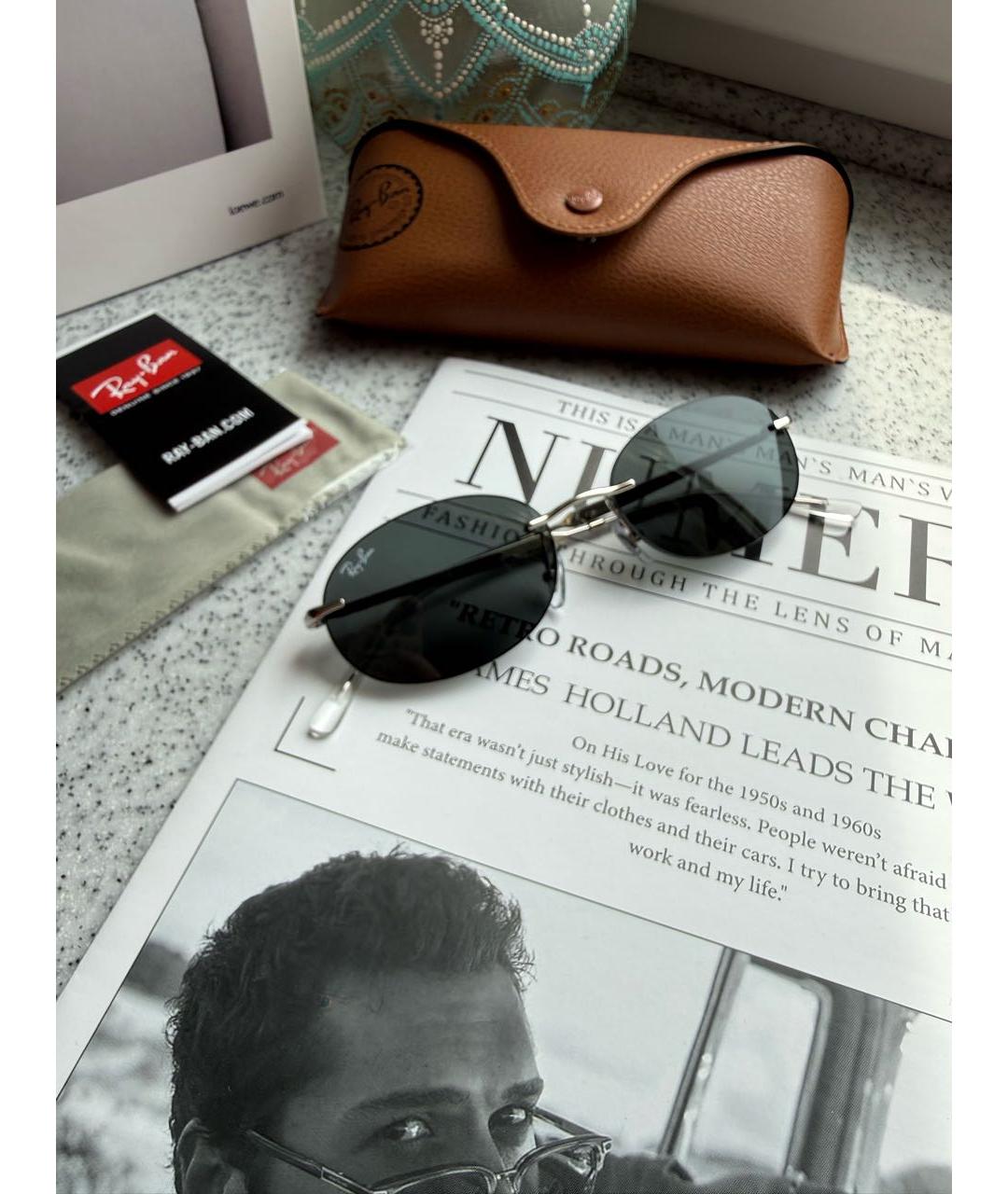RAY BAN Серебряные металлические солнцезащитные очки, фото 4