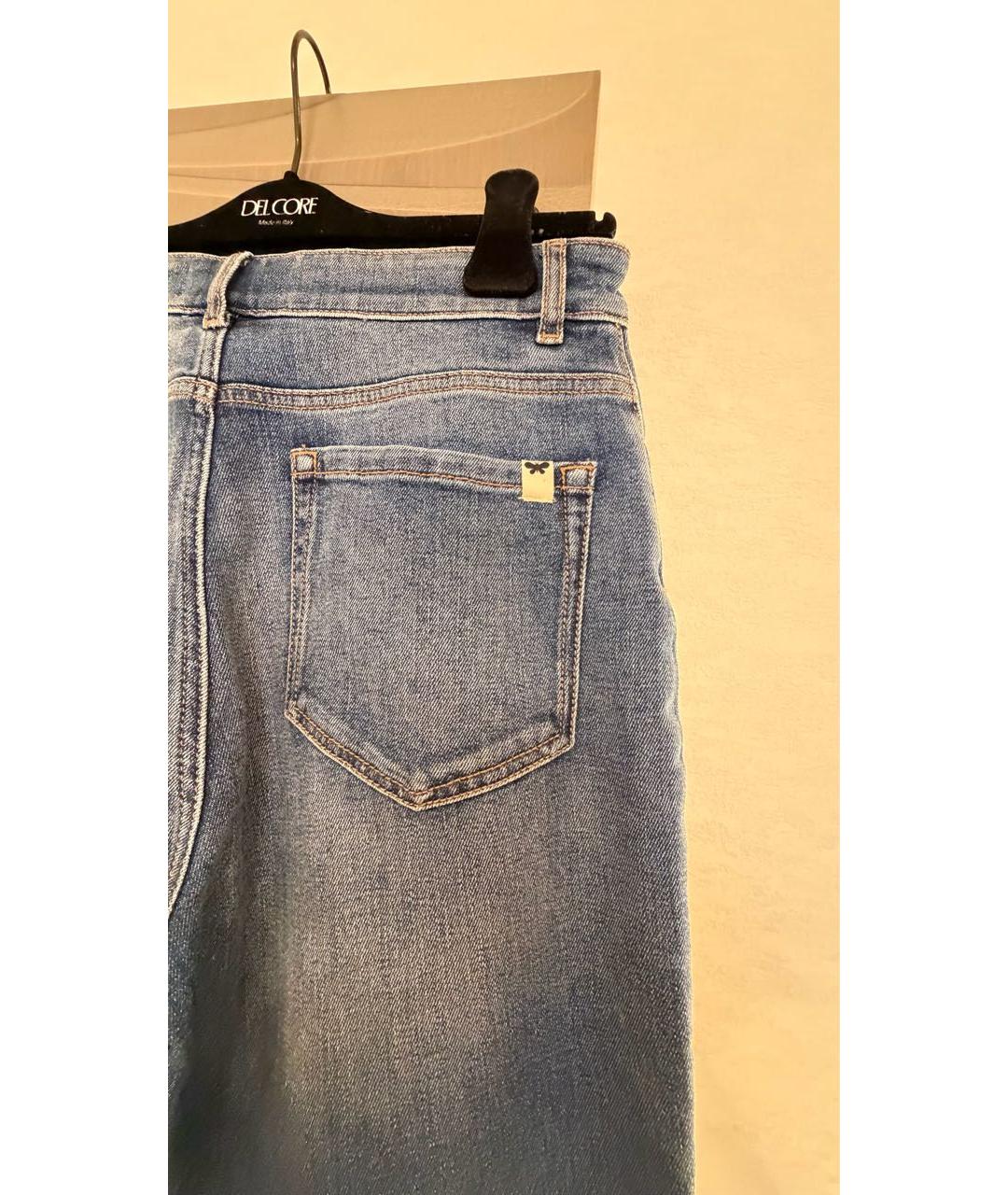 MAX MARA Голубые хлопко-эластановые прямые джинсы, фото 5