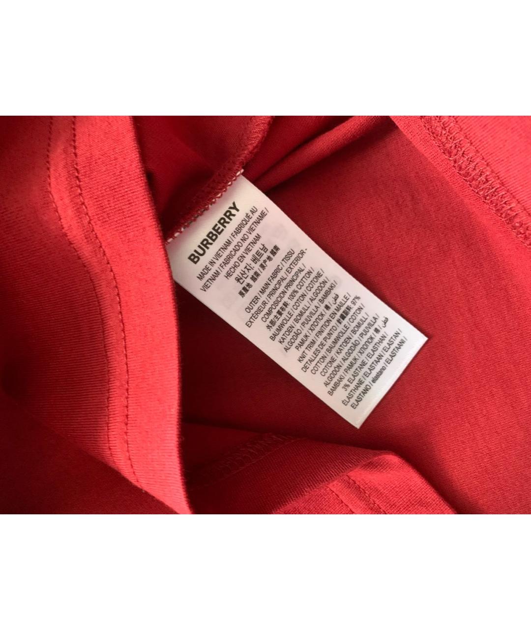 BURBERRY Красная хлопковая футболка, фото 5