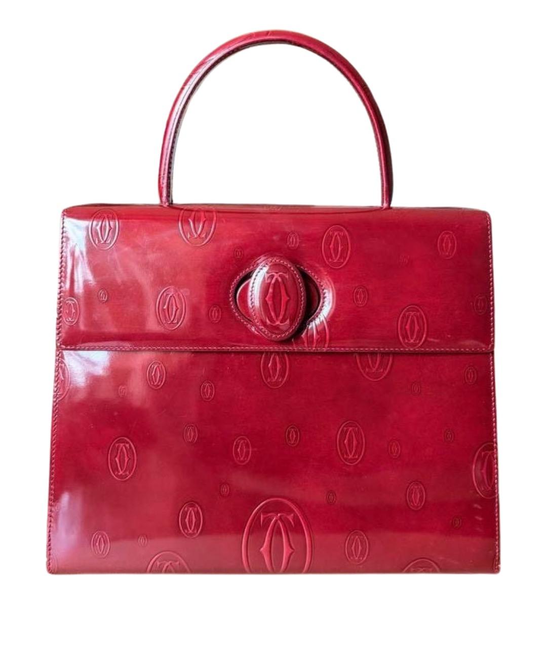 CARTIER Бордовая сумка с короткими ручками из лакированной кожи, фото 1