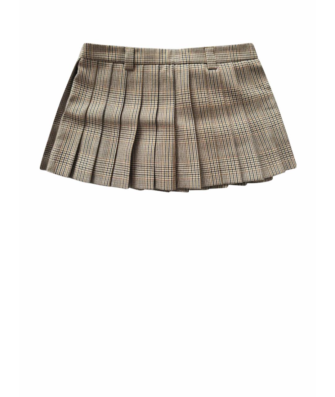 MIU MIU Бежевая шерстяная юбка мини, фото 1
