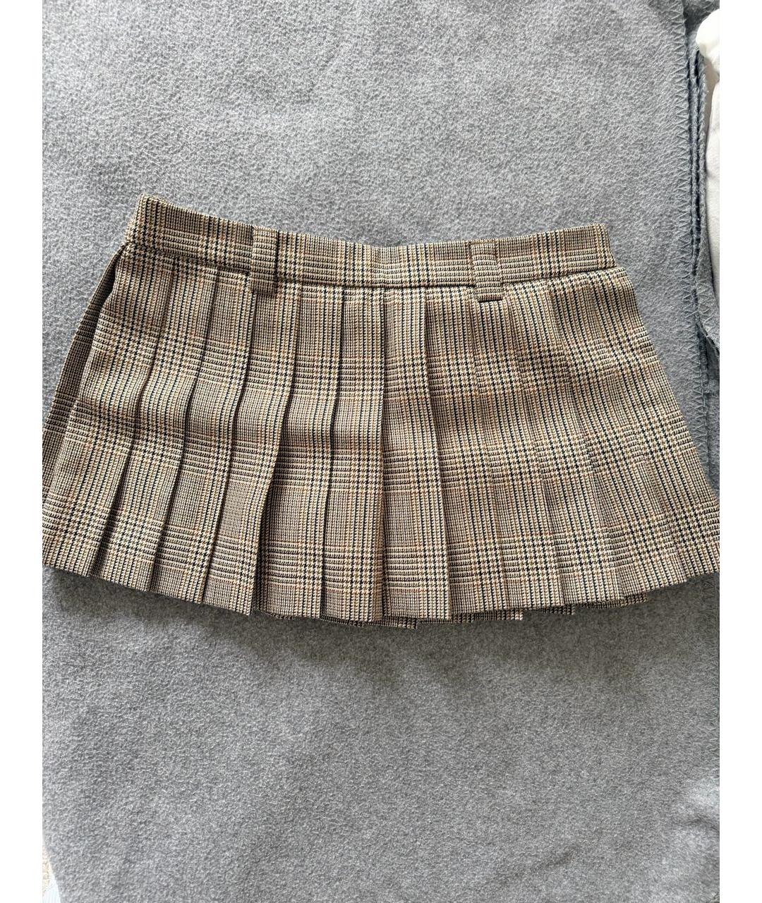 MIU MIU Бежевая шерстяная юбка мини, фото 2